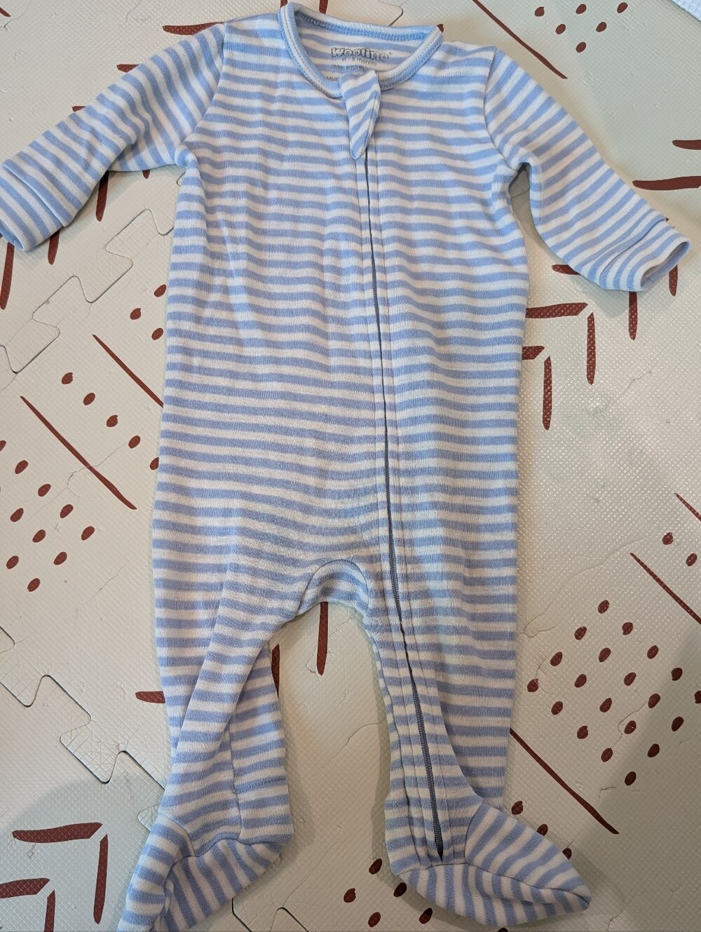 Woolino Striped Blue Baby Footed One-Piece PJs